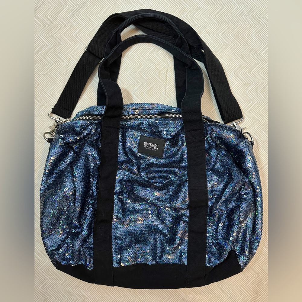 Victorias Secret Pink- blue sequined duffle bag